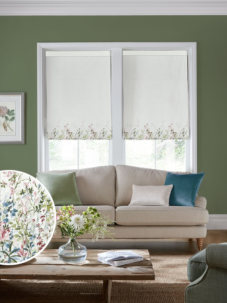 Laura Ashley Cream Pointon Fields Made to Measure 100% Cotton Roman Blinds - Image 1 of 6