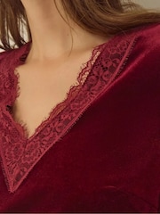 Monsoon Red Lexi Lace Trim Velvet Top - Image 2 of 4