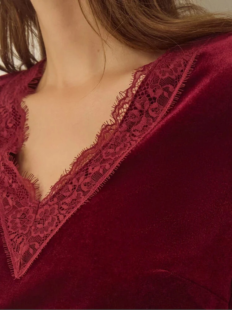 Monsoon Red Lexi Lace Trim Velvet Top - Image 2 of 4