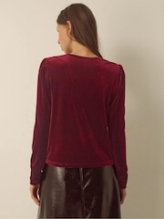 Monsoon Red Lexi Lace Trim Velvet Top - Image 3 of 4