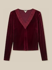 Monsoon Red Lexi Lace Trim Velvet Top - Image 4 of 4