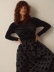 Monsoon Black Viana Polka Dot Velvet Midi Dress - Image 3 of 5