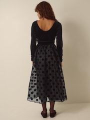 Monsoon Black Viana Polka Dot Velvet Midi Dress - Image 4 of 5