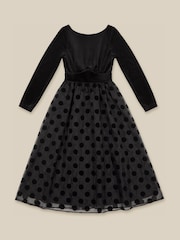 Monsoon Black Viana Polka Dot Velvet Midi Dress - Image 5 of 5