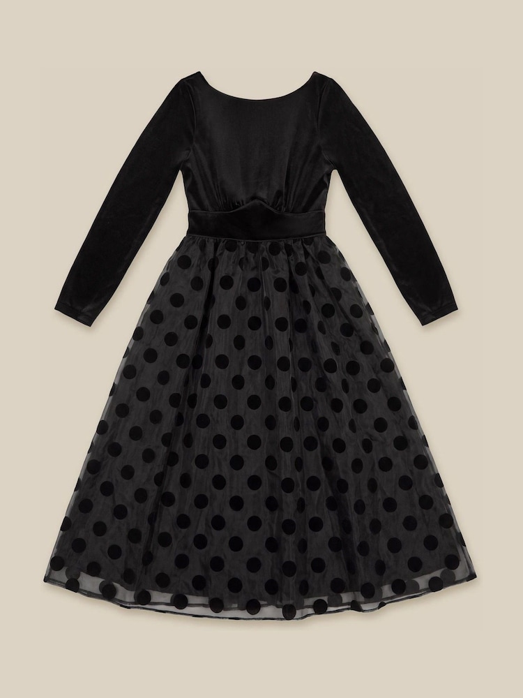 Monsoon Black Viana Polka Dot Velvet Midi Dress - Image 5 of 5 Monsoon Black Viana Polka Dot Velvet Midi Dress - Image 5 of 5