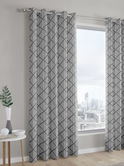 Fusion Grey Brooklyn Geo Lined Eyelet Curtains - Image 1 of 1