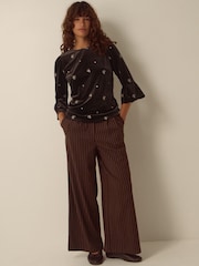 Monsoon Brown Emilee Flute Sleeve Embroidered Velvet Top - Image 3 of 5