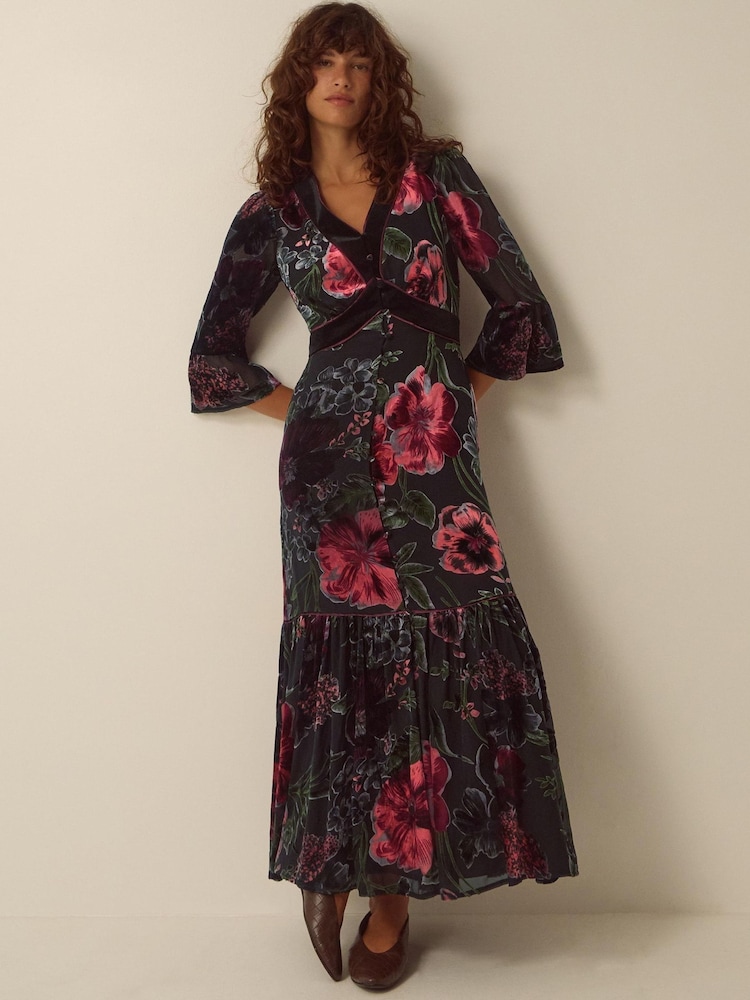 Monsoon Red Anya Floral Devoré Maxi Dress - Image 1 of 4 Monsoon Red Anya Floral Devoré Maxi Dress - Image 1 of 4