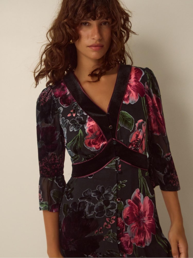 Monsoon Red Anya Floral Devoré Maxi Dress - Image 2 of 4 Monsoon Red Anya Floral Devoré Maxi Dress - Image 2 of 4