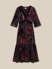 Monsoon Red Anya Floral Devoré Maxi Dress - Image 4 of 4