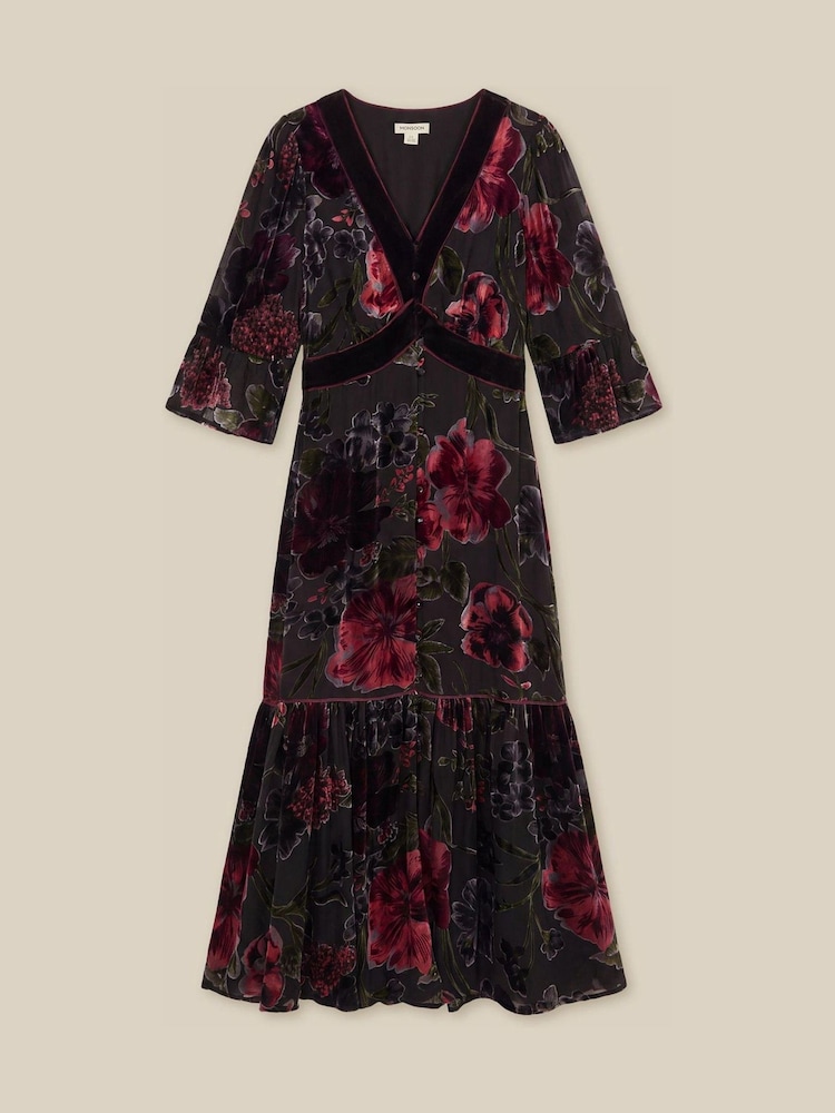 Monsoon Red Anya Floral Devoré Maxi Dress - Image 4 of 4 Monsoon Red Anya Floral Devoré Maxi Dress - Image 4 of 4