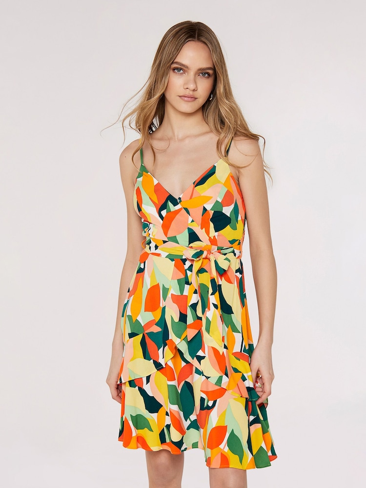 Apricot Multi Colourblock Leaf Cami Dress - Image 1 of 4