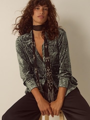 Monsoon Green Ola Oversized Velvet Shirt - Image 1 of 5