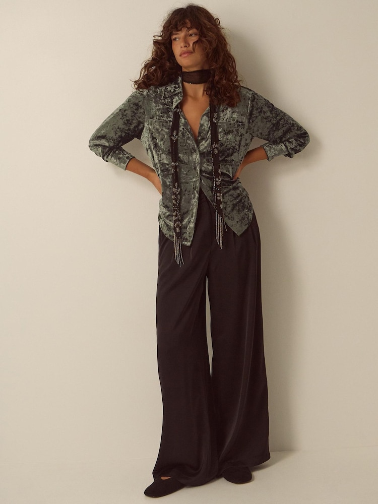 Monsoon Green Ola Oversized Velvet Shirt - Image 2 of 5