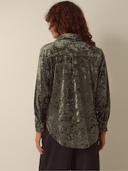Monsoon Green Ola Oversized Velvet Shirt - Image 4 of 5