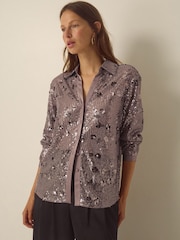 Monsoon Brown Seema Long Sleeve Sequin Shirt - Image 1 of 6