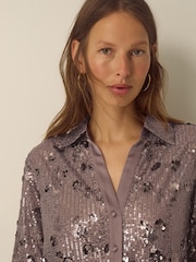 Monsoon Brown Seema Long Sleeve Sequin Shirt - Image 2 of 6