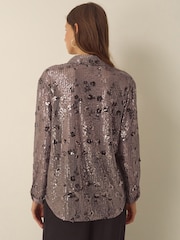 Monsoon Brown Seema Long Sleeve Sequin Shirt - Image 3 of 6