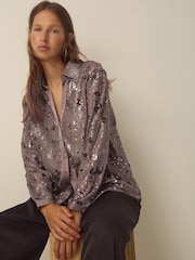 Monsoon Brown Seema Long Sleeve Sequin Shirt - Image 4 of 6