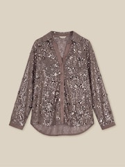 Monsoon Brown Seema Long Sleeve Sequin Shirt - Image 6 of 6