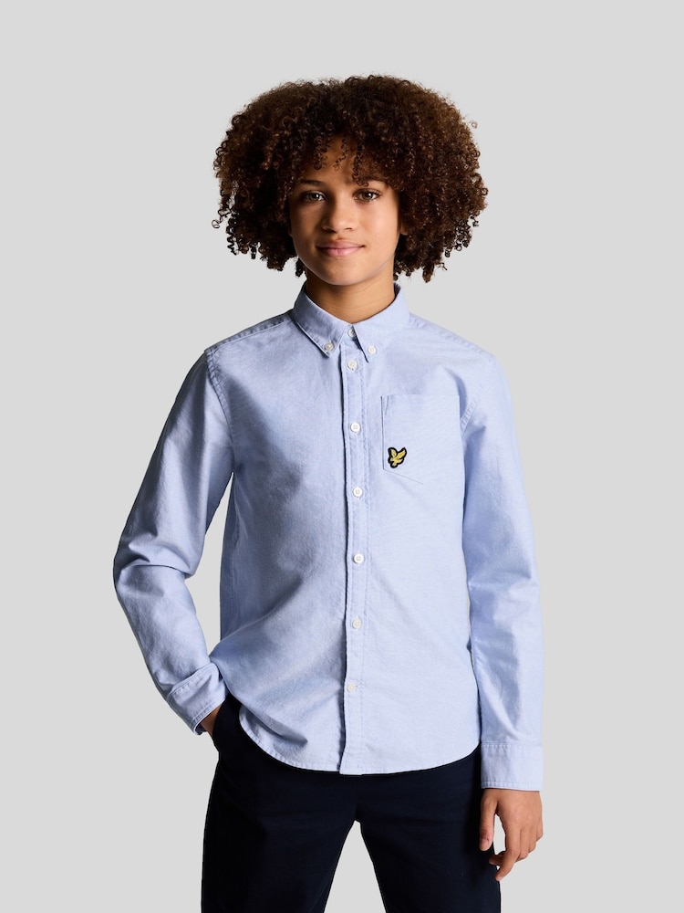 Lyle & Scott Blue Boys Long Sleeve Oxford 100% Cotton Shirt - Image 1 of 3 Lyle & Scott Blue Boys Long Sleeve Oxford 100% Cotton Shirt - Image 1 of 3