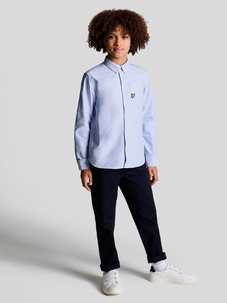 Lyle & Scott Blue Boys Long Sleeve Oxford 100% Cotton Shirt - Image 2 of 3 Lyle & Scott Blue Boys Long Sleeve Oxford 100% Cotton Shirt - Image 2 of 3