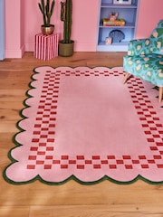 Eleanor Bowmer Pink Checkerboard Scalloped Edge Wool Rug - Image 1 of 6