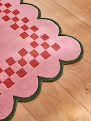 Eleanor Bowmer Pink Checkerboard Scalloped Edge Wool Rug - Image 2 of 6