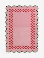 Eleanor Bowmer Pink Checkerboard Scalloped Edge Wool Rug - Image 5 of 6