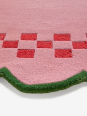 Eleanor Bowmer Pink Checkerboard Scalloped Edge Wool Rug - Image 6 of 6