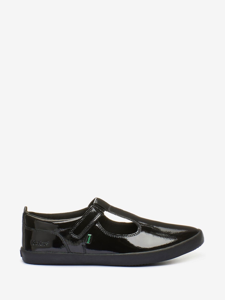 Kickers Black Youth Kariko T-Bar Hook And Loop Patent Leather School Shoes - Image 1 of 8