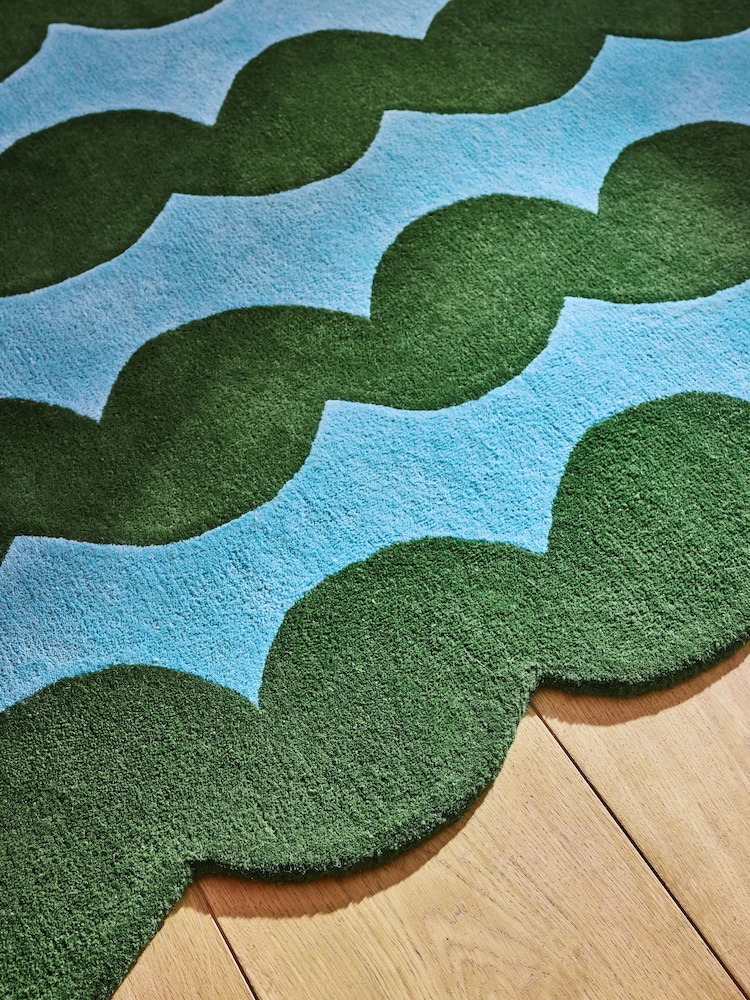 Eleanor Bowmer Blue Wavey Stripe Wool Rug - Image 2 of 5
