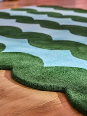 Eleanor Bowmer Blue Wavey Stripe Wool Rug - Image 3 of 5