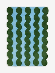 Eleanor Bowmer Blue Wavey Stripe Wool Rug - Image 5 of 5