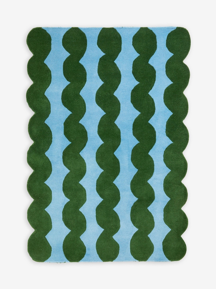 Eleanor Bowmer Blue Wavey Stripe Wool Rug - Image 5 of 5