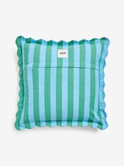 Eleanor Bowmer Blue/Green 100% Cotton Striped Good Vibes Scallop Edge Cushion - Image 4 of 5