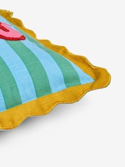 Eleanor Bowmer Blue/Green 100% Cotton Striped Good Vibes Scallop Edge Cushion - Image 5 of 5