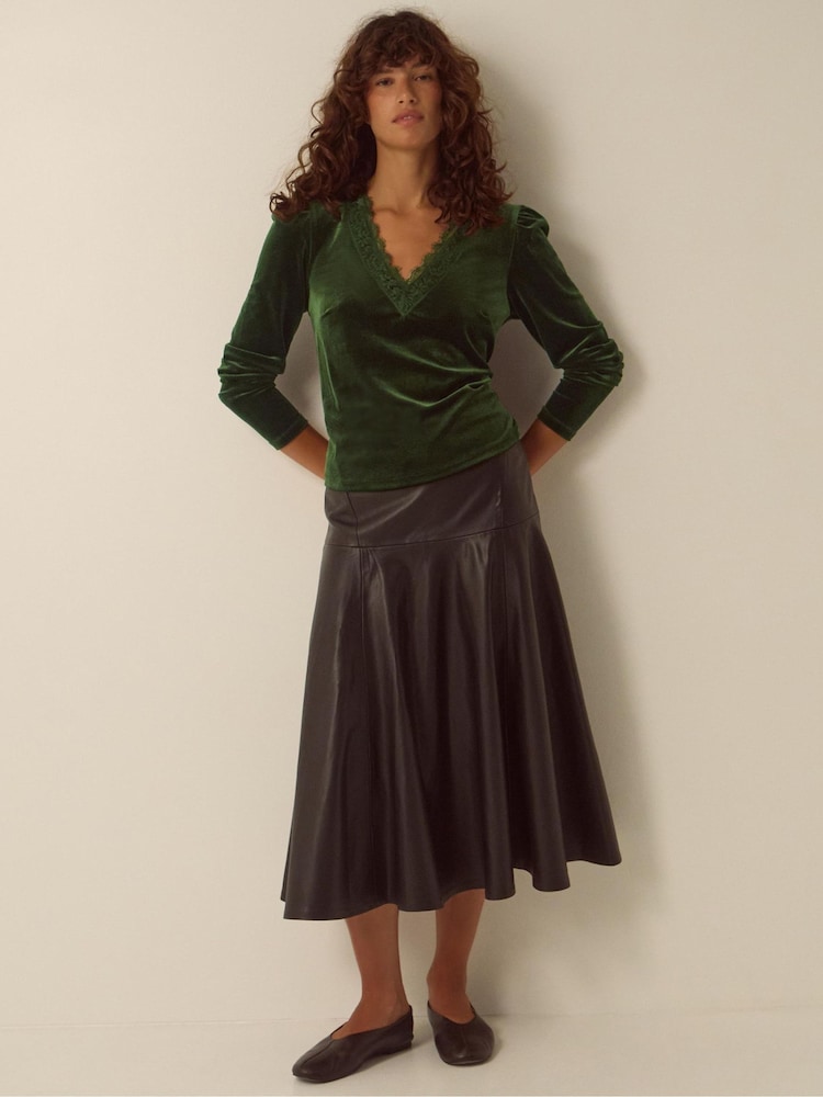 Πράσινο - Monsoon Lexi Lace Trim Velvet Top - Εικόνα 2 από 4