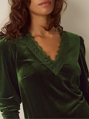 Πράσινο - Monsoon Lexi Lace Trim Velvet Top - Εικόνα 3 από 4