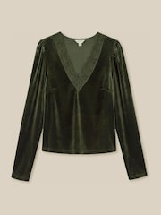 Πράσινο - Monsoon Lexi Lace Trim Velvet Top - Εικόνα 4 από 4