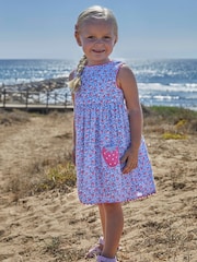 JoJo Maman Bébé Blue Strawberry Bloom Print & Strawberry Pockets Summer Dress - Image 1 of 7