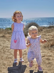 JoJo Maman Bébé Blue Strawberry Bloom Print & Strawberry Pockets Summer Dress - Image 4 of 7
