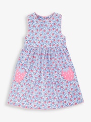 JoJo Maman Bébé Blue Strawberry Bloom Print & Strawberry Pockets Summer Dress - Image 5 of 7