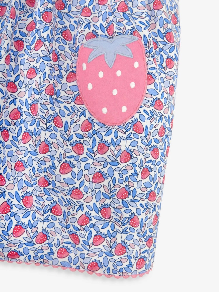 JoJo Maman Bébé Blue Strawberry Bloom Print & Strawberry Pockets Summer Dress - Image 7 of 7