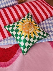 Eleanor Bowmer Green 100% Cotton Checkerboard Slogan Make The Sunshine Cushion - Image 1 of 5