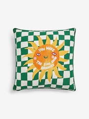 Eleanor Bowmer Green 100% Cotton Checkerboard Slogan Make The Sunshine Cushion - Image 3 of 5