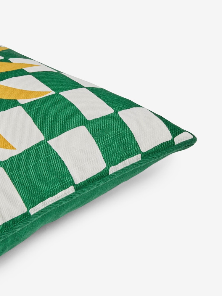 Eleanor Bowmer Green 100% Cotton Checkerboard Slogan Make The Sunshine Cushion - Image 5 of 5