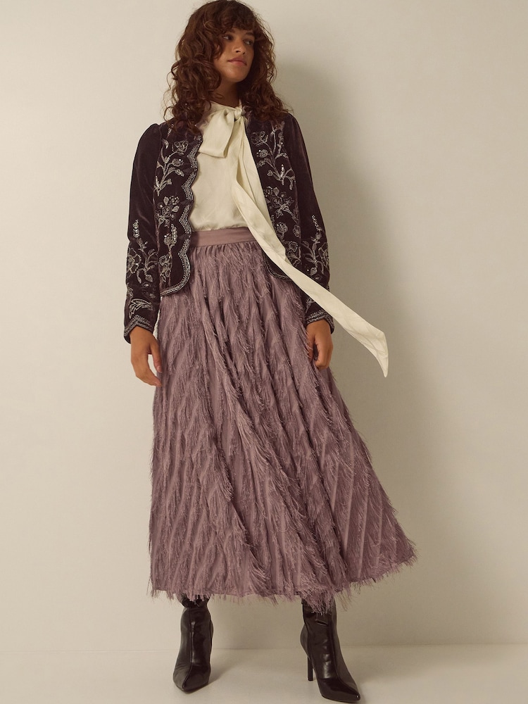 Monsoon Brown Fayana Fringe A-Line Midi Skirt - Image 1 of 4 Monsoon Brown Fayana Fringe A-Line Midi Skirt - Image 1 of 4