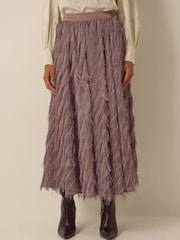 Monsoon Brown Fayana Fringe A-Line Midi Skirt - Image 2 of 4
