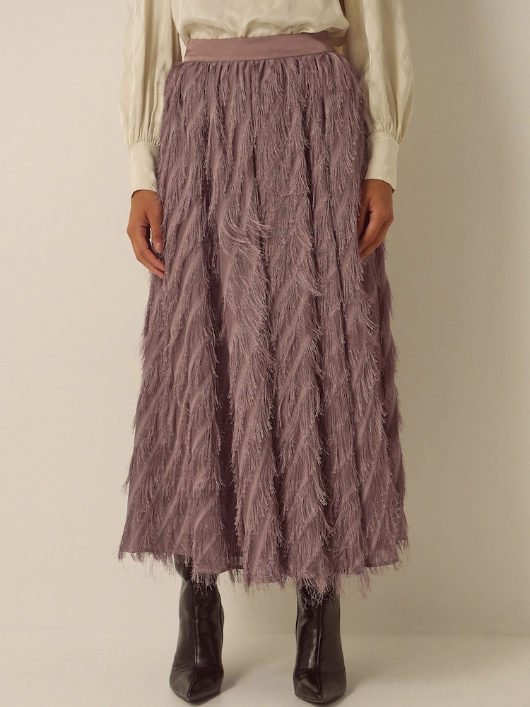 Monsoon Brown Fayana Fringe A-Line Midi Skirt - Image 2 of 4 Monsoon Brown Fayana Fringe A-Line Midi Skirt - Image 2 of 4